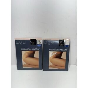 HILLARD & HANSON BLACK CONTROL TOP PANTYHOSE Lot‎ 2 STOCKINGS NYLONS SIZE D 380
